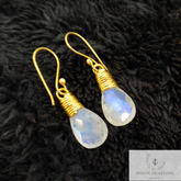 Rainbow Moonstone Earrings, 14K Gold Plated, Dangling Gemstone Earrings, Handmade Jewelry, Gift For Her, Dainty Earrings, Boho Gift Jewelry
